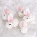 Set of five plush white Easter bunnies with pink felt ears for DIY decor and gifts - White