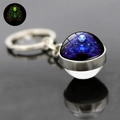 Macro detail of Virgo zodiac double-sided glass ball keychain with silver metal base - Virgo