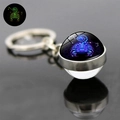 Detailed view of Scorpio zodiac luminous glass ball keychain with purple glow effect - Scorpio