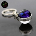 Luminous twelve constellations keychain with glowing glass ball on dark background - Aquarius