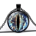 Macro detail of gothic dragon eye glass gem pendant with black metal chain necklace - Blue Brown Dragon Eye Style (JY005360-4)