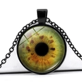 Collier avec pendentif œil de dragon créatif, iris jaune-vert et chaîne en métal noir - Style Pupille Jaune Vert (JY005360-6)