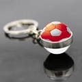 Porte-clés de football créatif avec dôme en verre rouge blanc et anneau métallique - Style Football Rouge et Blanc (JY005223-7)
