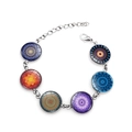 Silver Mandala glass cabochon bracelet featuring six unique colorful artistic patterns - Cyan Blue Mandala Pattern (JY005270-7)