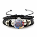 Détail du cabochon en verre Route 66 sur bracelet en cuir tressé multicouche punk - Style Collage de Plaques d'Immatriculation (JY005240-4)