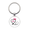 Detail of RN nurse stethoscope heart pattern on a silver metal keychain pendant - RN Pink Heart Stethoscope (JY005472-6)