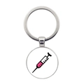 Detailed macro view of nurse medical syringe pendant with silver metal keychain ring - Pink Syringe Injector (JY005472-9)
