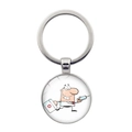 Macro detail of silver medical keychain featuring a cartoon doctor with syringe and medical kit - Cartoon Doctor Red Cross Kit (JY005472-10)