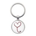 Detailed view of round glass pendant keychain featuring a red heart stethoscope design - Heart Stethoscope (JY005472-12)