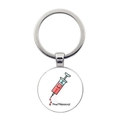 Silver metal keychain with round glass pendant featuring Proud Phlebotomist syringe design - Proud Phlebotomist Cartoon Syringe (JY005472-13)