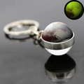 Macro shot of luminous solar system planet keychain with double-sided glowing glass ball - Pluto