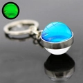 Glow-in-the-dark Earth galaxy glass ball keychain showing green fluorescence detail - Neptune (JY005253-3)
