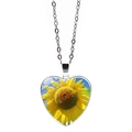 Dettaglio del ciondolo a cuore in argento con motivo a girasole e cupola in vetro lucido - Stile Girasole 2(JY005490-2)
