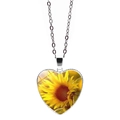 Dettaglio di un ciondolo a cuore argentato con intarsio in vetro a motivo di girasole - Stile Girasole 3(JY005490-3)