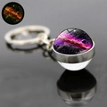 Luminous solar system galaxy glass ball keychain showing purple nebula and glowing effect - Purple Pink Galaxy (JY005253-12)