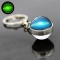 Glow-in-the-dark solar system glass dome keychain featuring a blue spiral galaxy design - Blue Spiral Galaxy (JY005253-14)