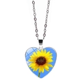 Dettaglio della collana con ciondolo a cuore, motivo girasole e catenina argentata - Stile Girasole 7(JY005490-7)