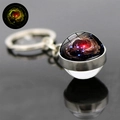 Luminous double-sided galaxy glass ball keychain with planetary nebula and glowing effect - Red Blue Nebula (JY005253-17)