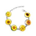 Bracciale girasole in argento e vetro con catena regolabile su sfondo bianco - Stile Pittura a Olio Girasole (JY005292-3)