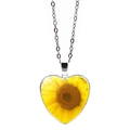 Vista dettagliata del ciondolo a cuore in argento con girasole in vetro e catena sottile - Stile Girasole 14(JY005490-14)