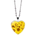 Vista dettagliata della collana a cuore argento con motivo floreale di girasole vivace - Stile Girasole 16(JY005490-16)