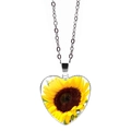 Collana con ciondolo a cuore argento con motivo a girasole giallo in vetro cabochon - Stile Girasole 18(JY005490-18)