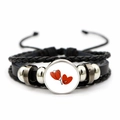 Detail of multi-layer leather braided bracelet with nurse heartbeat glass dome charm - Double Red Heart Stethoscope Pattern (JY005480-2)