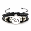Detail of multi-layer leather bracelet with glass stethoscope pendant and silver beads - Pink Cartoon Stethoscope (JY005480-3)