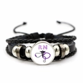 Detailed view of handmade leather bracelet with medical RN stethoscope glass dome - RN Registered Nurse Stethoscope (JY005480-4)