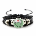 Detail of multi-layer leather bracelet with glass cabochon featuring nurse and stethoscope - Nurse Red Cross Nurse Hat (JY005480-7)