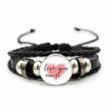 Detail of multi-layer leather bracelet with 'Love you more' heart pattern glass charm - Love You More Heart (JY005480-8)