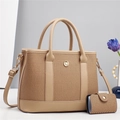 Canvas texture tote bag with matching mini pouch and gold hardware in beige - Khaki