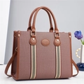Sac fourre-tout élégant en toile marron avec garniture en cuir et sangle à rayures - 32cm x 12cm x 25cm / Marron