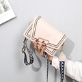 Fashionable beige crossbody small square bag with embroidery and wide patterned strap - White