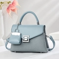 Chic light blue square handbag with weave texture and silver hardware for women - Blue