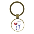 Detailed view of medical keychain featuring heart-shaped stethoscope and bronze finish - Blue Heart Stethoscope (JY005474-1)
