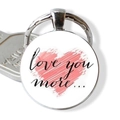 Close-up of silver keychain pendant with pink heart and Love you more text design - Pink Hand Painted Heart Love You More (JY005477-8)
