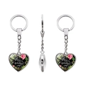 Detailed macro of heart keychain featuring floral art and He calls me beautiful one text - He calls me beautiful one (JY005580-3)