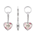 Detailed three-view shots of heart keychain with floral pattern and Bible verse quote - Be STRONG AND courageous (JY005580-6)