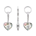 Silver heart keychain with pink floral print and FOR THIS child I HAVE prayed message - For this child I have prayed (JY005580-12)