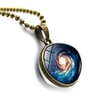 Detailed macro view of universe galaxy glass pendant necklace with bronze bead chain - Colorful Nebula Style(JY005534-8)