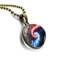 Close-up of a bronze cosmic space nebula pendant with a double-sided glass ball design - Red and Blue Nebula Style(JY005534-9)