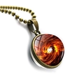Cosmic galaxy space vortex necklace with double-sided glass dome and bronze chain - Warm Orange Nebula Style(JY005534-11)