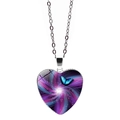 Fantasy heart pendant necklace featuring blue butterfly and nebula patterns on white background - Nebula Vortex Butterfly (PSXL001453-4)