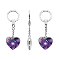 Detailed view of heart-shaped silver keychain with purple nebula and blue butterfly pendant - Purple Pink Nebula Butterfly Style (JY005591-4)