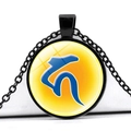 Macro detail of black alloy necklace with yellow glass pendant and blue spiritual symbol - Yellow Base Blue Artistic Symbol (JY005539-10)