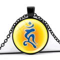 Buddhist Shurangama Mantra glass pendant necklace with blue Sanskrit on yellow background - Yellow Base Blue Sanskrit Seed Word (JY005539-11)
