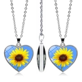 Detail view of double-sided heart sunflower pendant with glass cabochon finish - HD Painting Style (JY005549-7)