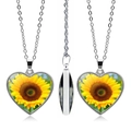 Detail of a sunflower heart pendant necklace featuring a polished silver-tone finish - Sunny Flower Style (JY005549-8)