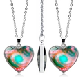 Detailed views of heart-shaped nebula pendant necklace with silver chain from three angles - Multicolored Nebula Style (JY005561-5)